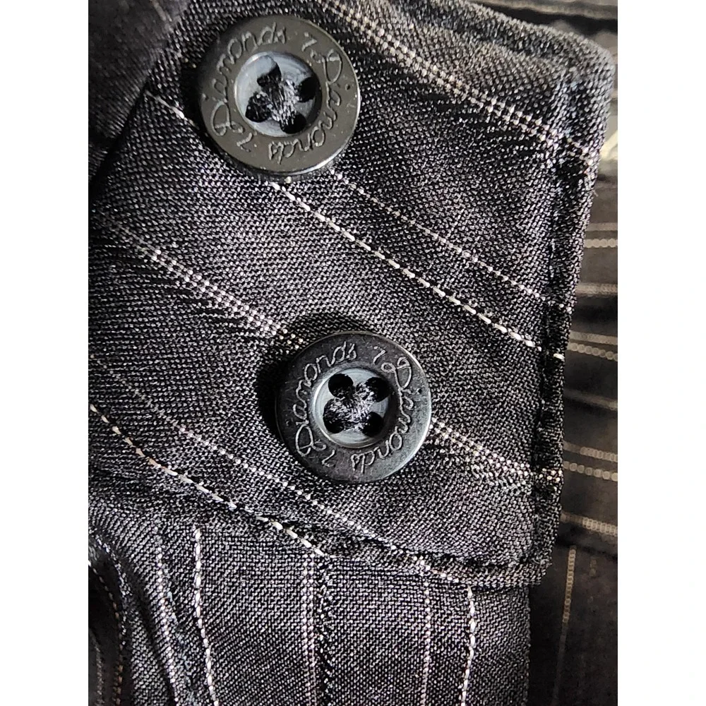 7 Diamonds Button Down Mens L Pinstripe Black Stretch Long Sleeve Dress Shirt